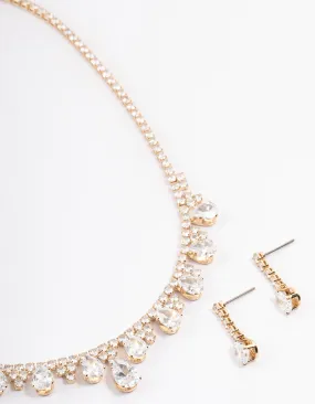 Versatile Design Accent Focus Gold Cubic Zirconia Cupchain Teardrop Jewellery Set