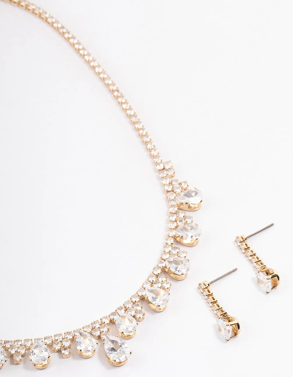 Gold Cubic Zirconia Cupchain Teardrop Jewellery Set Elegant Touch