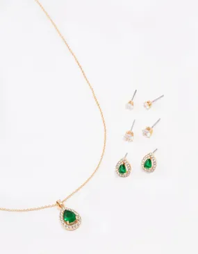 Sleek Accent Gold Multi Pear Diamante Jewellery Set