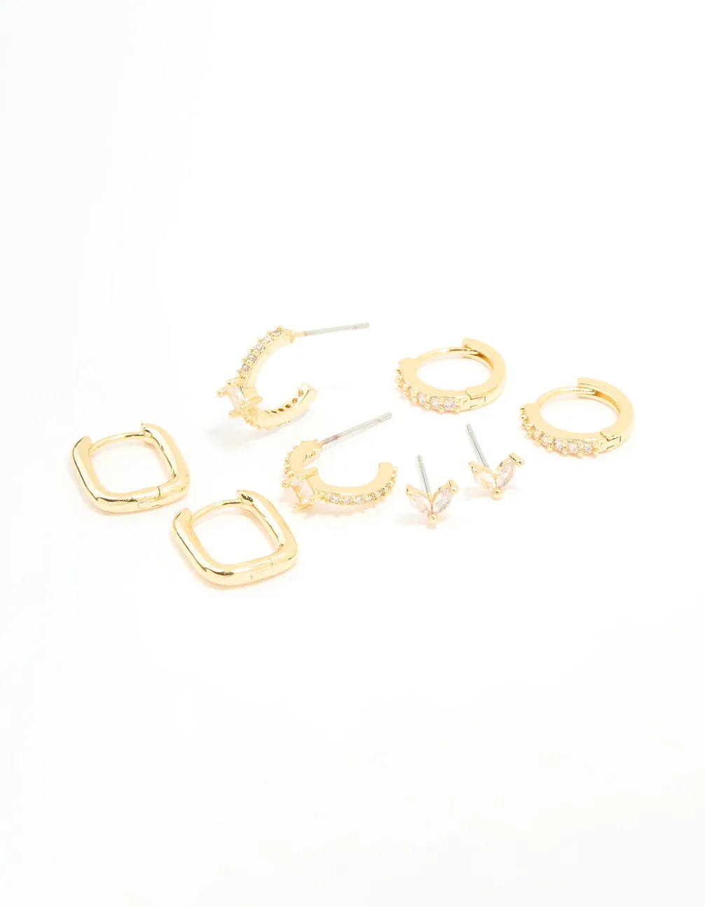 Timeless Radiance Elegant Statement Gold Plated Brass Cubic Zirconia & Plain Rectangle Earrings 4-Pack