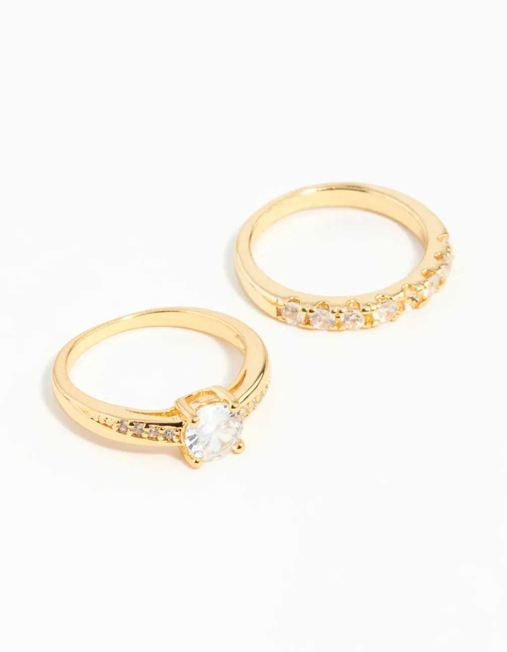 Gold Plated Cubic Zirconia Engaement Ring Set Simple Detail