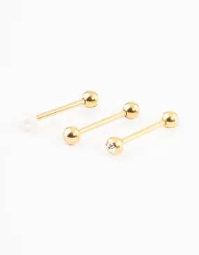 Glam Detail Creative Edge Gold Plated Opal Ball Tongue Piercing Pack