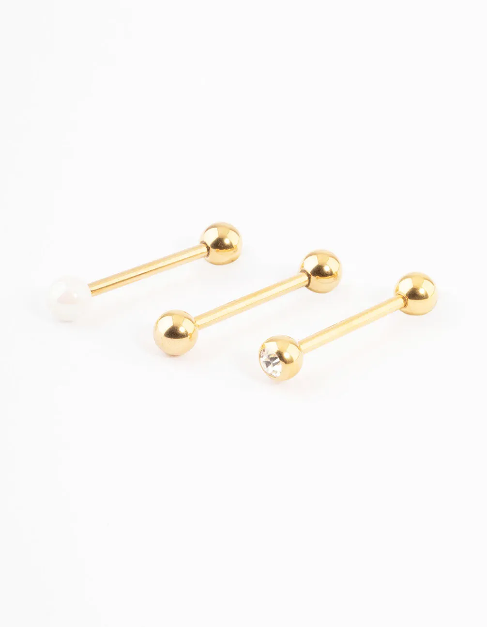 Glam Detail Creative Edge Gold Plated Opal Ball Tongue Piercing Pack
