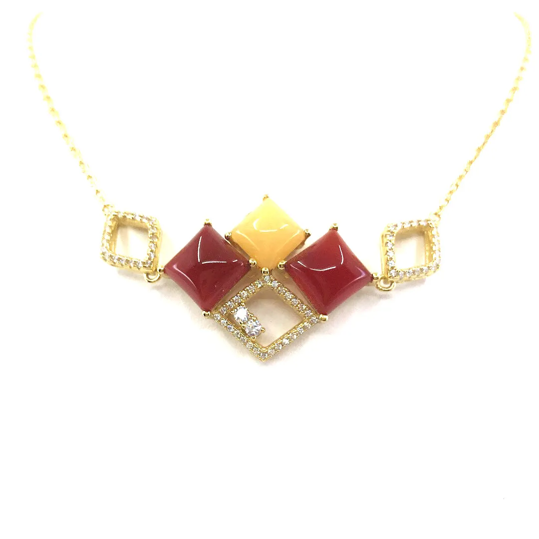Minimal Style For Partner Gold Plated Red CZ Micropave Sterling Silver Necklace