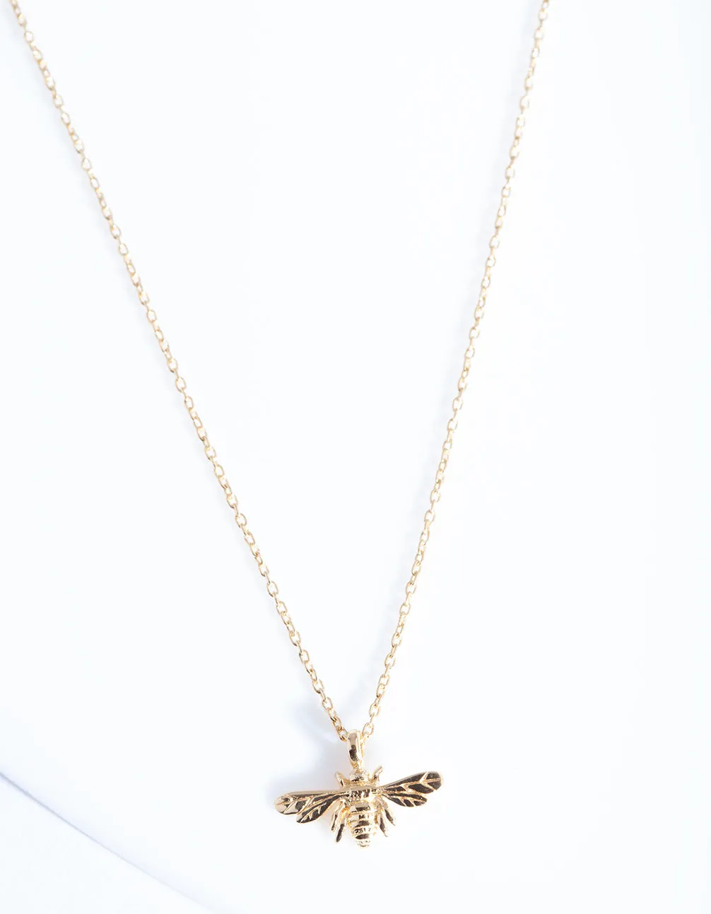 Classic Finish Eye-Catching Sparkle Gold Plated Sterling Silver Bee Necklace