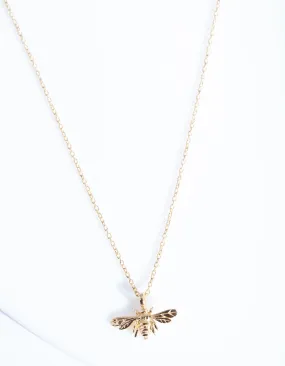Classic Finish Eye-Catching Sparkle Gold Plated Sterling Silver Bee Necklace