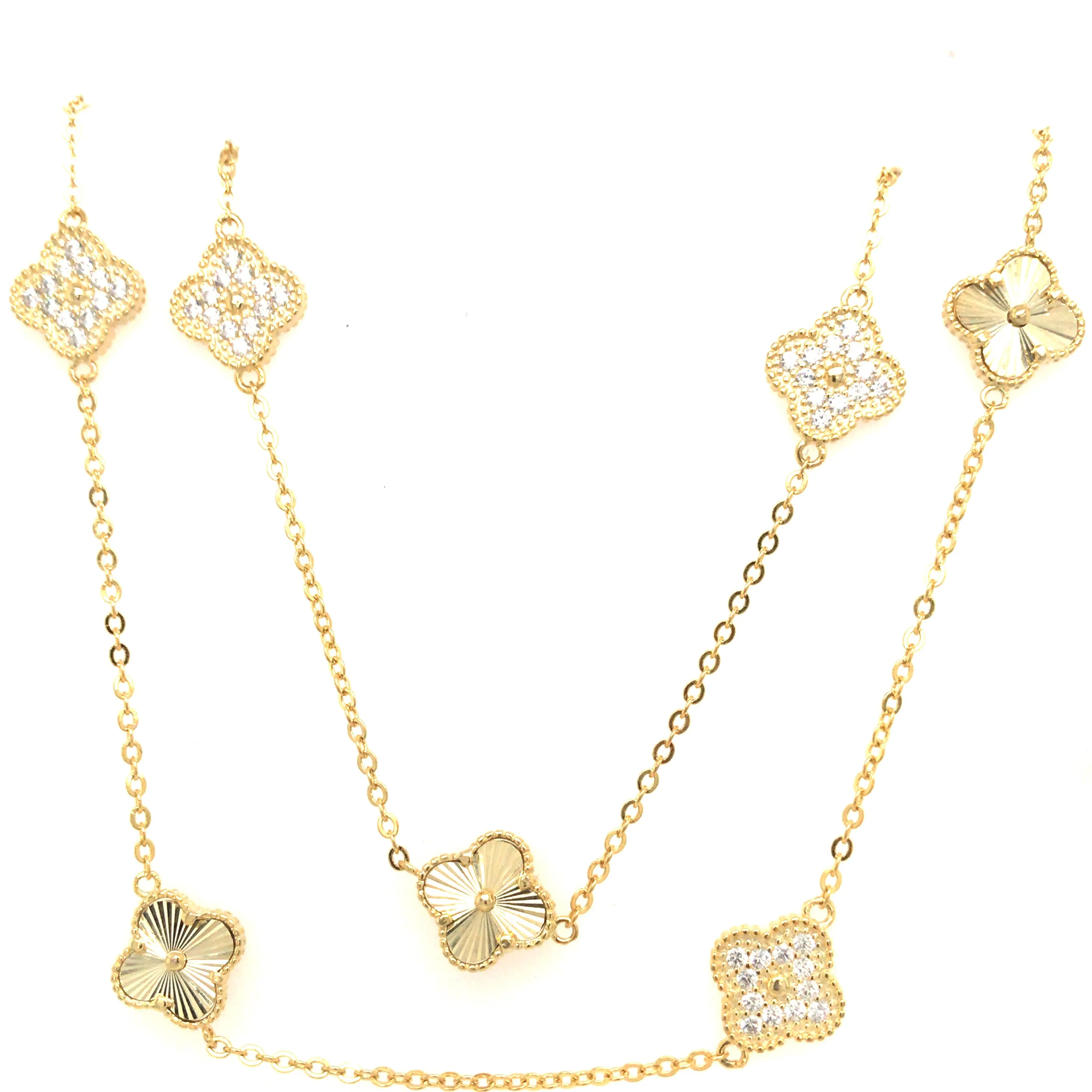 Gold Plated Sterling Silver CZ Clover Necklace Memento Adornment