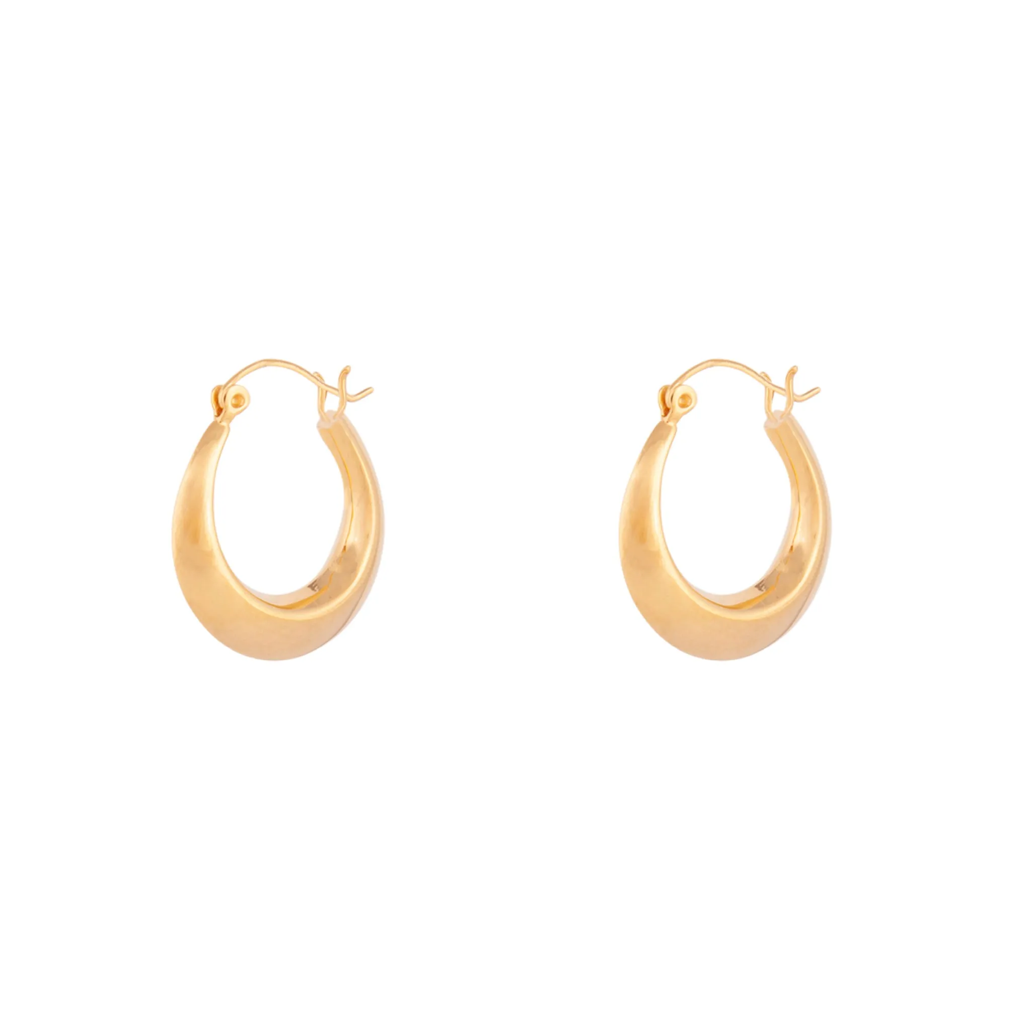 Gold Plated Sterling Silver Flat Edge Hoop Earrings Modern Chic Cozy Detail