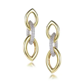 Gold Plated Sterling Silver Micropave 3 Marquis Shaped Link Earrings Beautiful finish