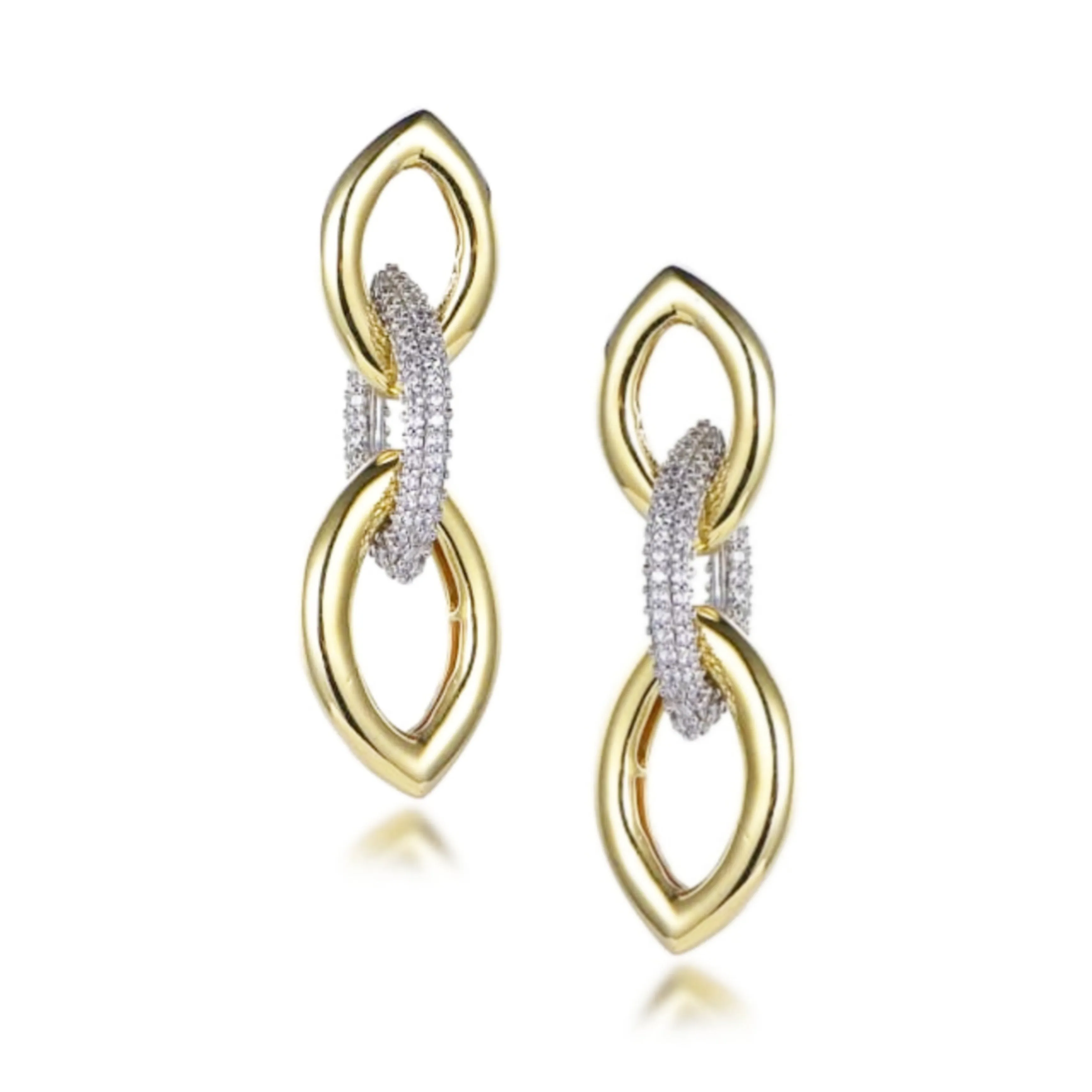 Gold Plated Sterling Silver Micropave 3 Marquis Shaped Link Earrings Beautiful finish