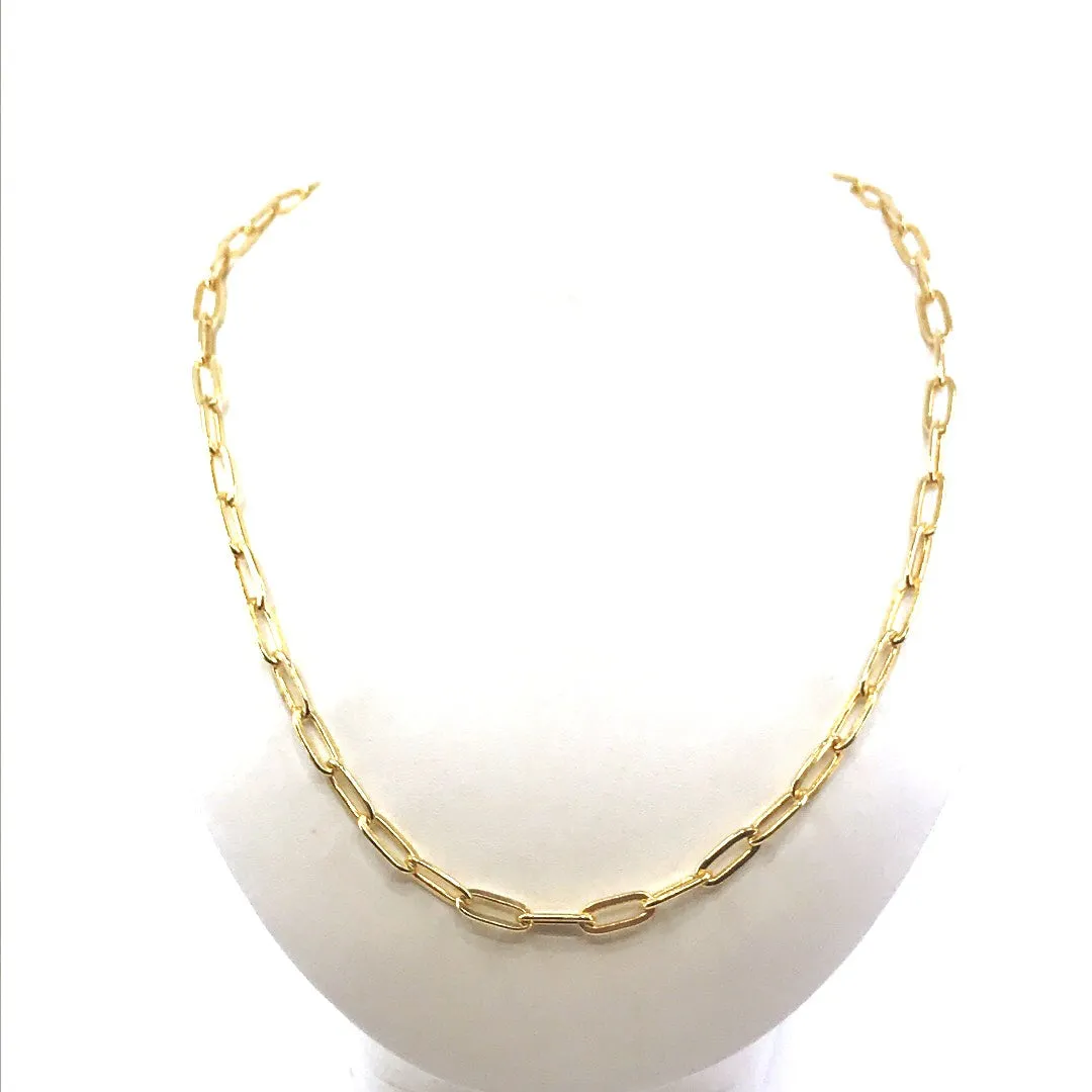 Luxury Adornment Gold Plated Sterling Silver Paperclip Chain Necklace