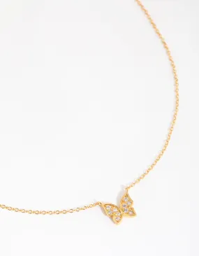 Formal Highlight Gold Plated Sterling Silver Pave Butterfly Necklace
