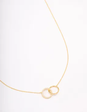 Dress Up Time Artisan Highlight Gold Plated Sterling Silver Paved Link Hoop Necklace