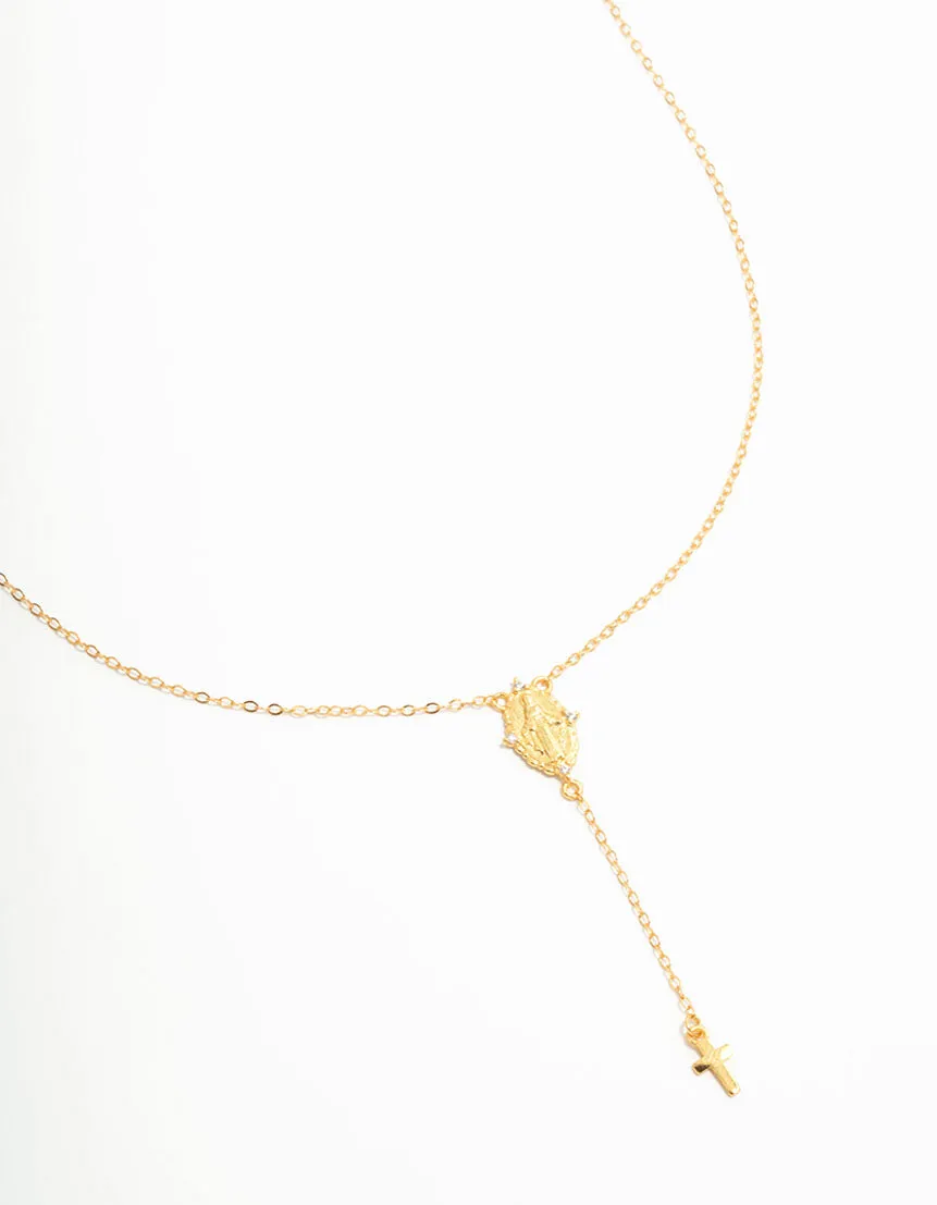 Gold Plated Sterling Silver Rosary Cross Necklace Chic Fusion Glamour Finish