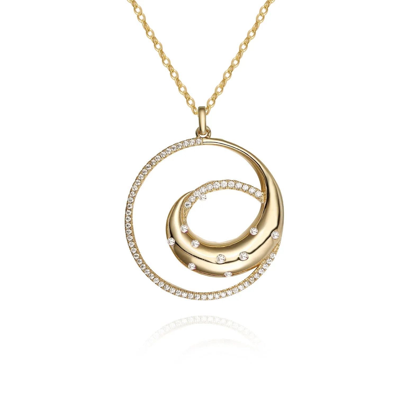 Gold Plated Sterling Silver Round Swirl With CZ's Pendant Necklace Classic Style