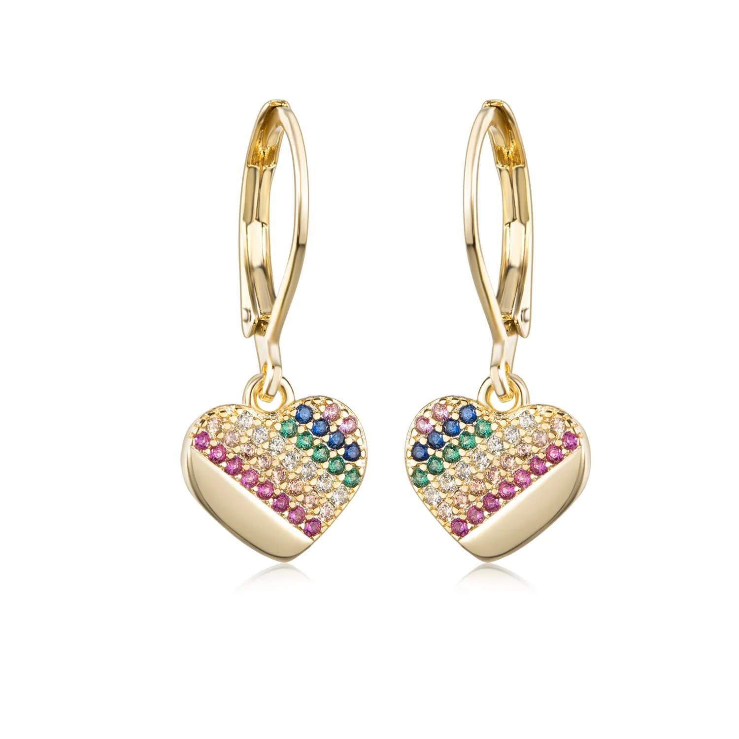 Radiant Accessory Artistic Accent Gold Plated Surgical Steel ? Colorful CZ Heart Shaped Earrings