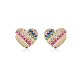 Abstract Accent Gold Plated Surgical Steel ? Colorful CZ Heart Shaped Earrings