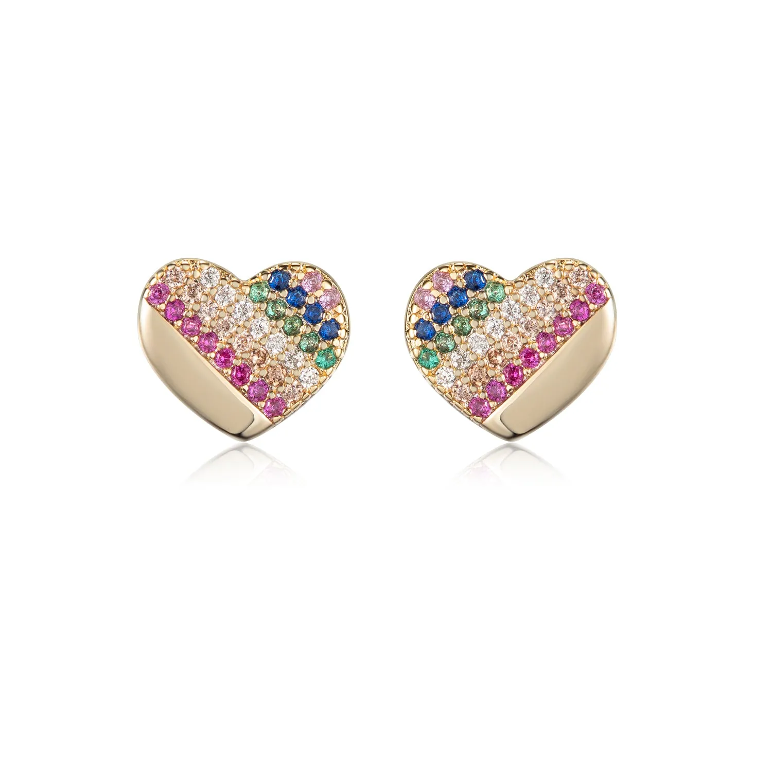 Abstract Accent Gold Plated Surgical Steel ? Colorful CZ Heart Shaped Earrings