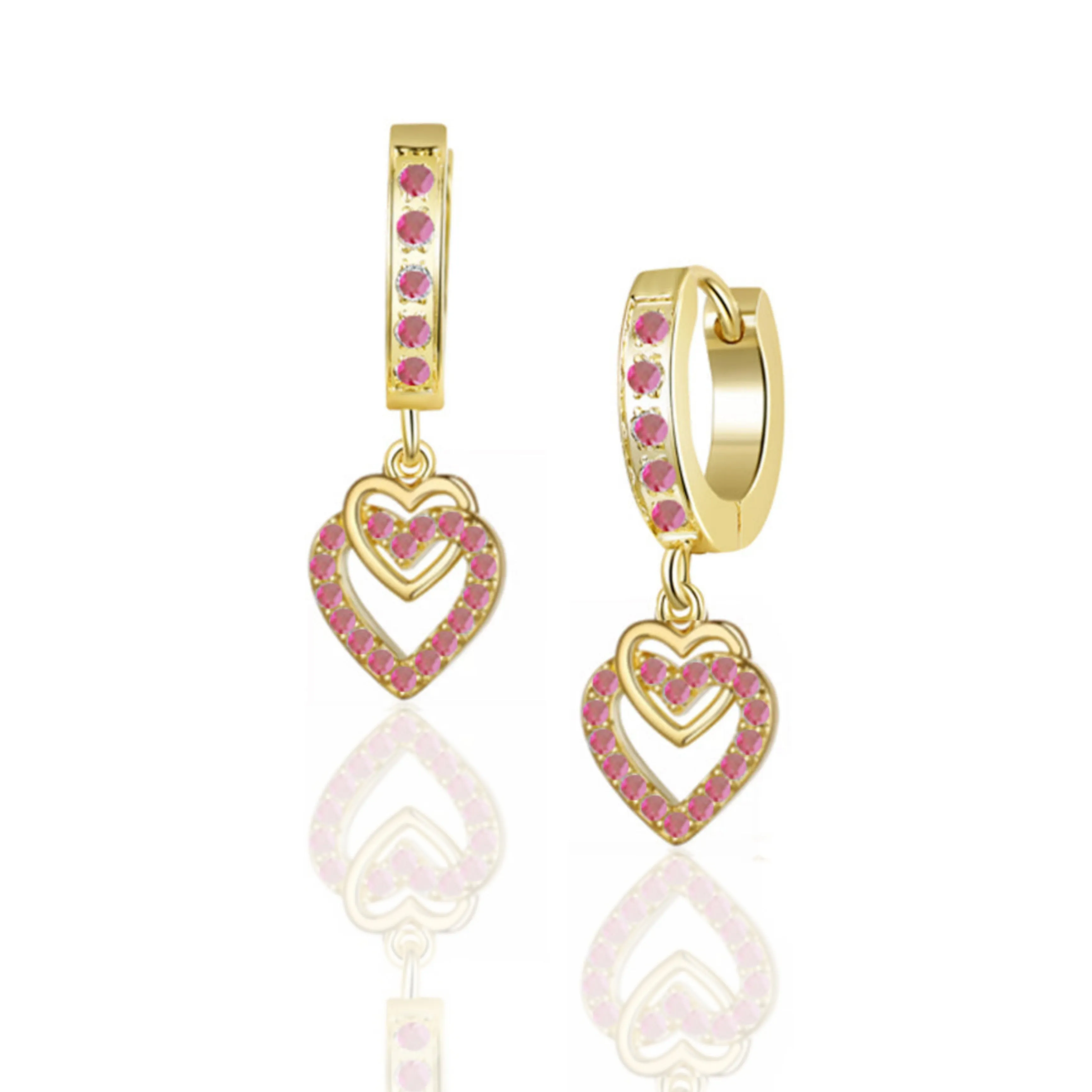 Gold Plated Surgical Steel CZ Interlocking Vertical Hearts Earrings Shiny Adornment Petite Jewelry