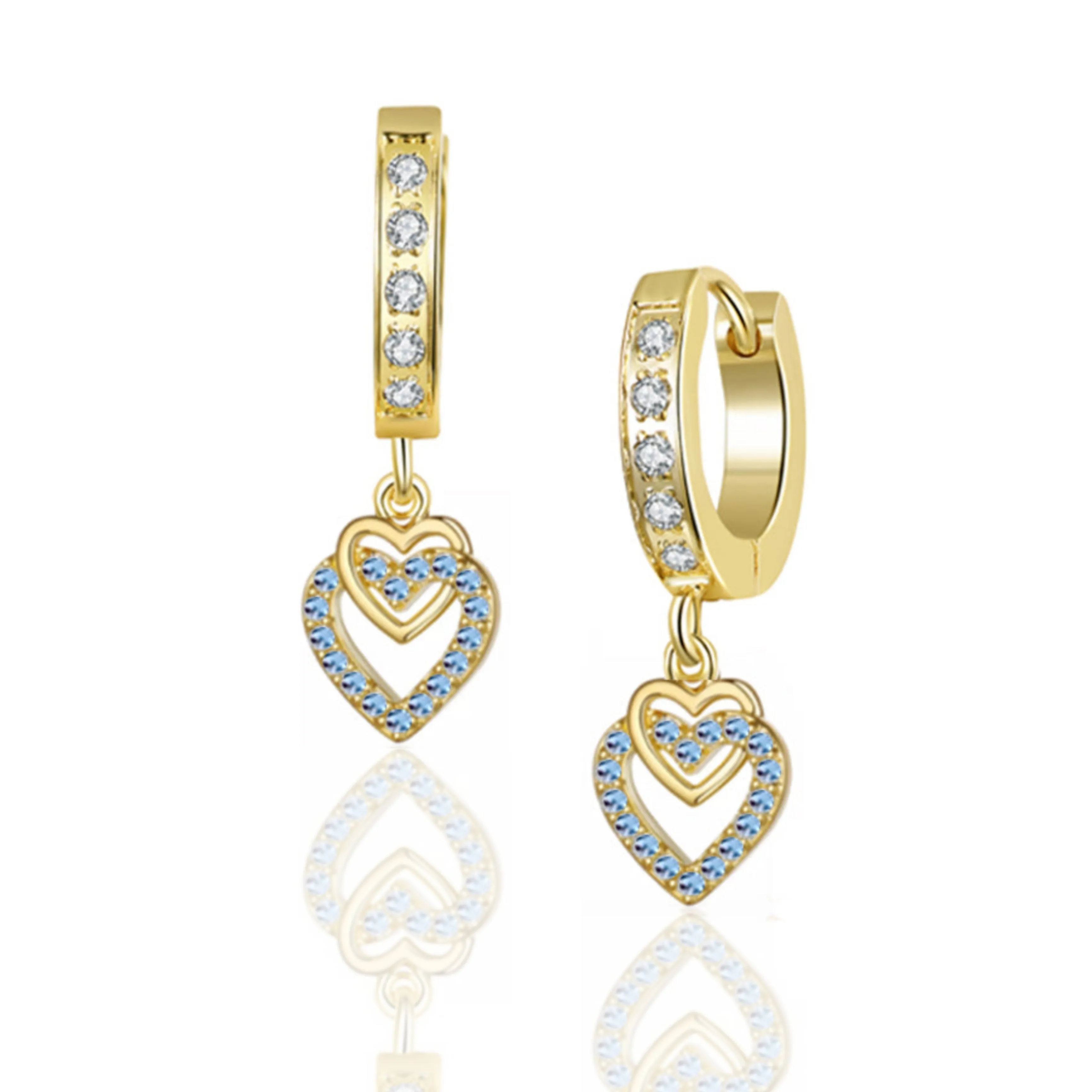 Trendy Adornment Gold Plated Surgical Steel CZ Interlocking Vertical Hearts Earrings