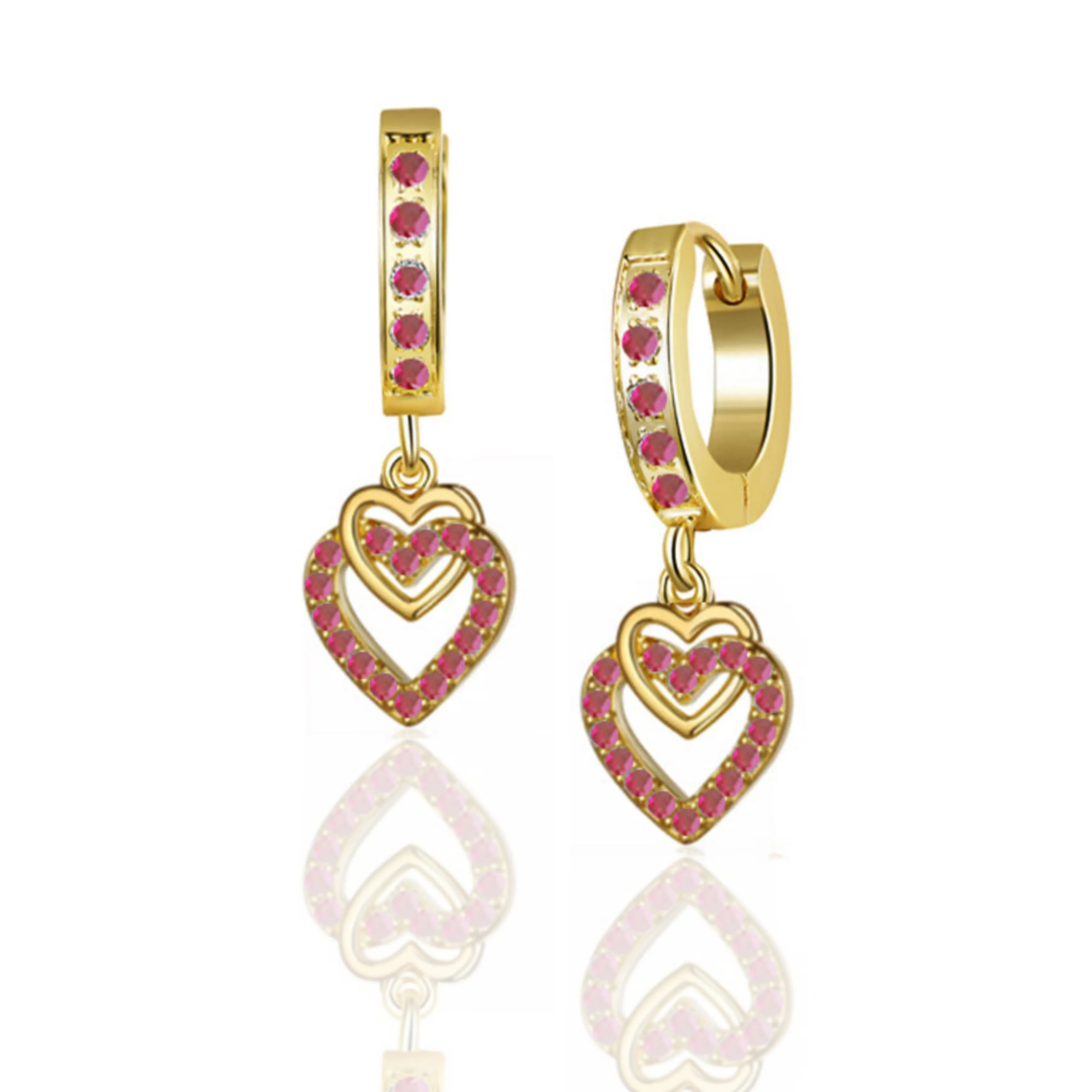 Durable Aesthetic High-Quality Aesthetic Gold Plated Surgical Steel CZ Interlocking Vertical Hearts Earrings