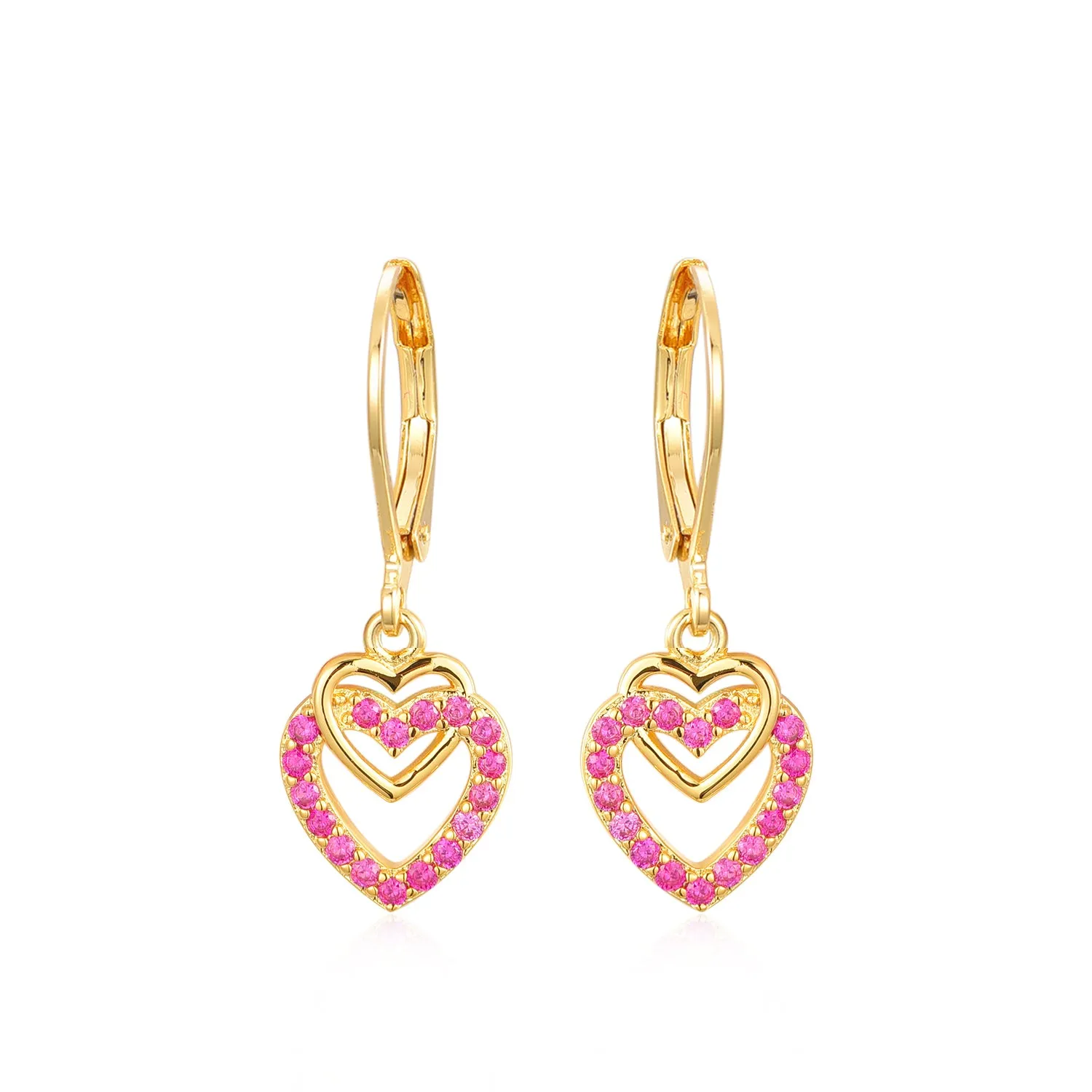 Luxurious Decor Gold Plated Surgical Steel CZ Interlocking Vertical Hearts Earrings