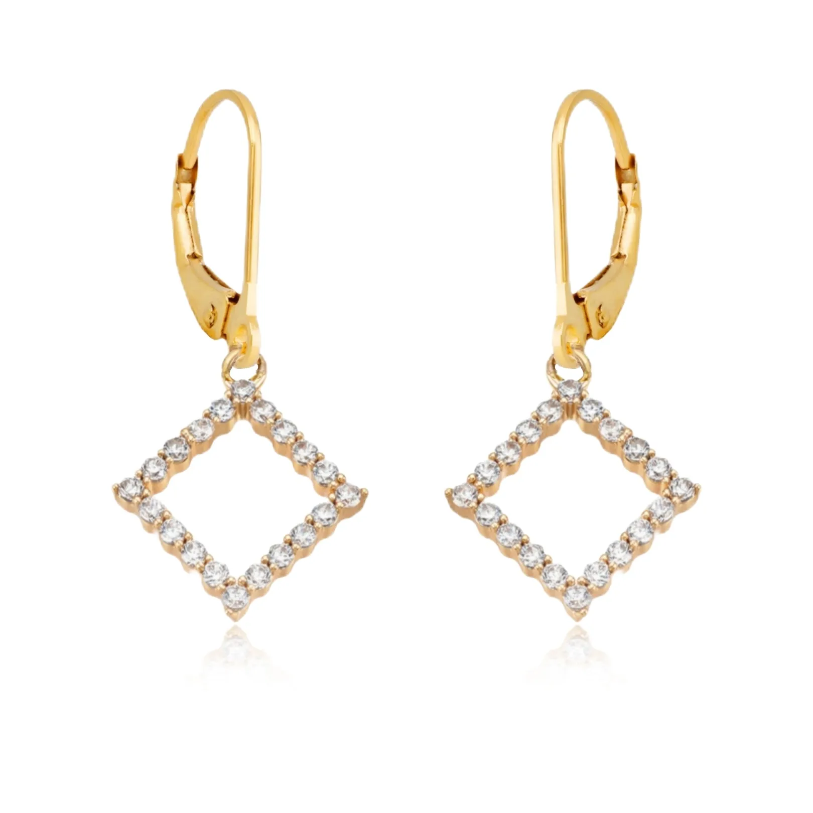 Gold Plated Surgical Steel Diamond Shape Outline Micropave Earring Graceful Essential