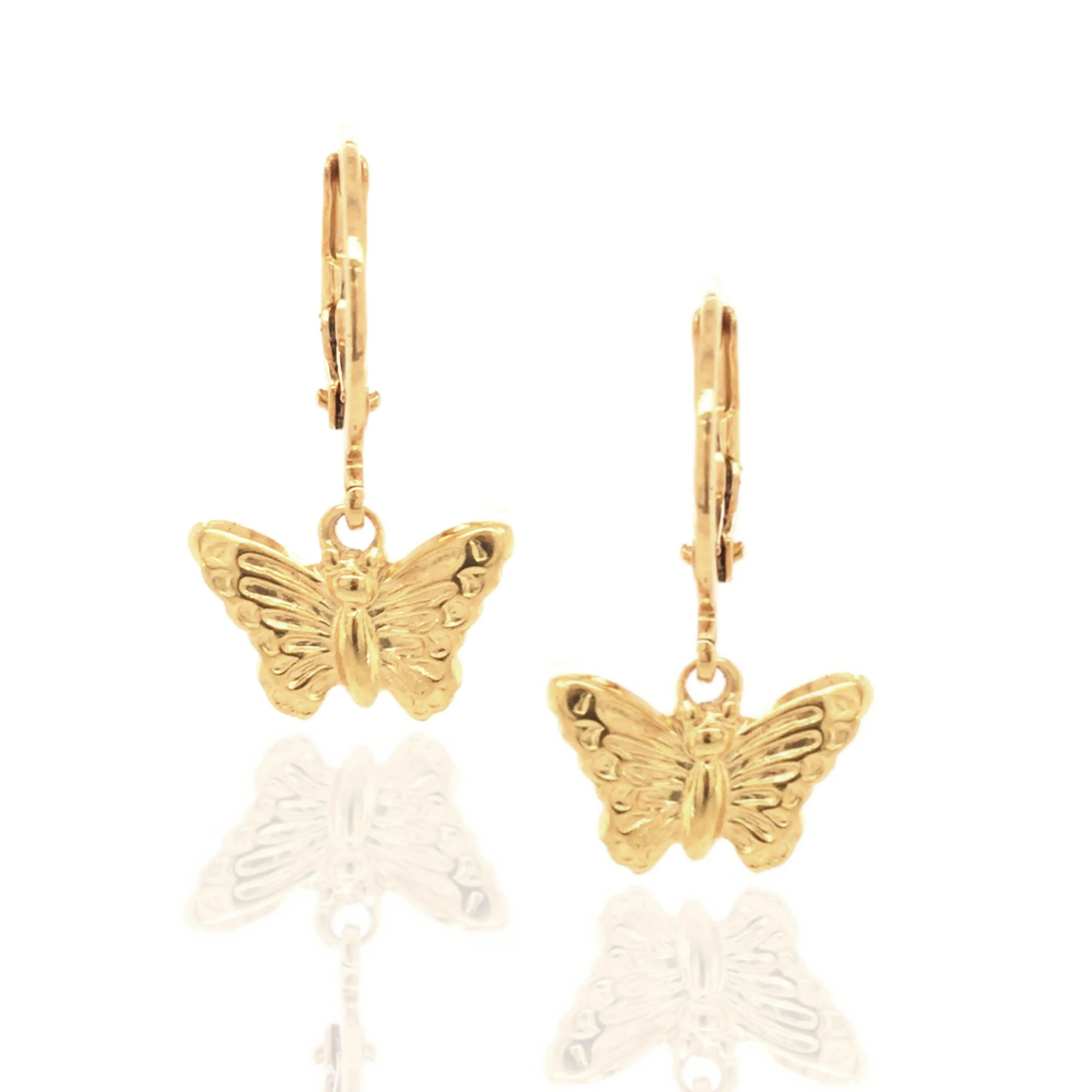 Office Item Luxurious Option Gold Plated Surgical Steel Embossed Butterfly Leverback Earrings