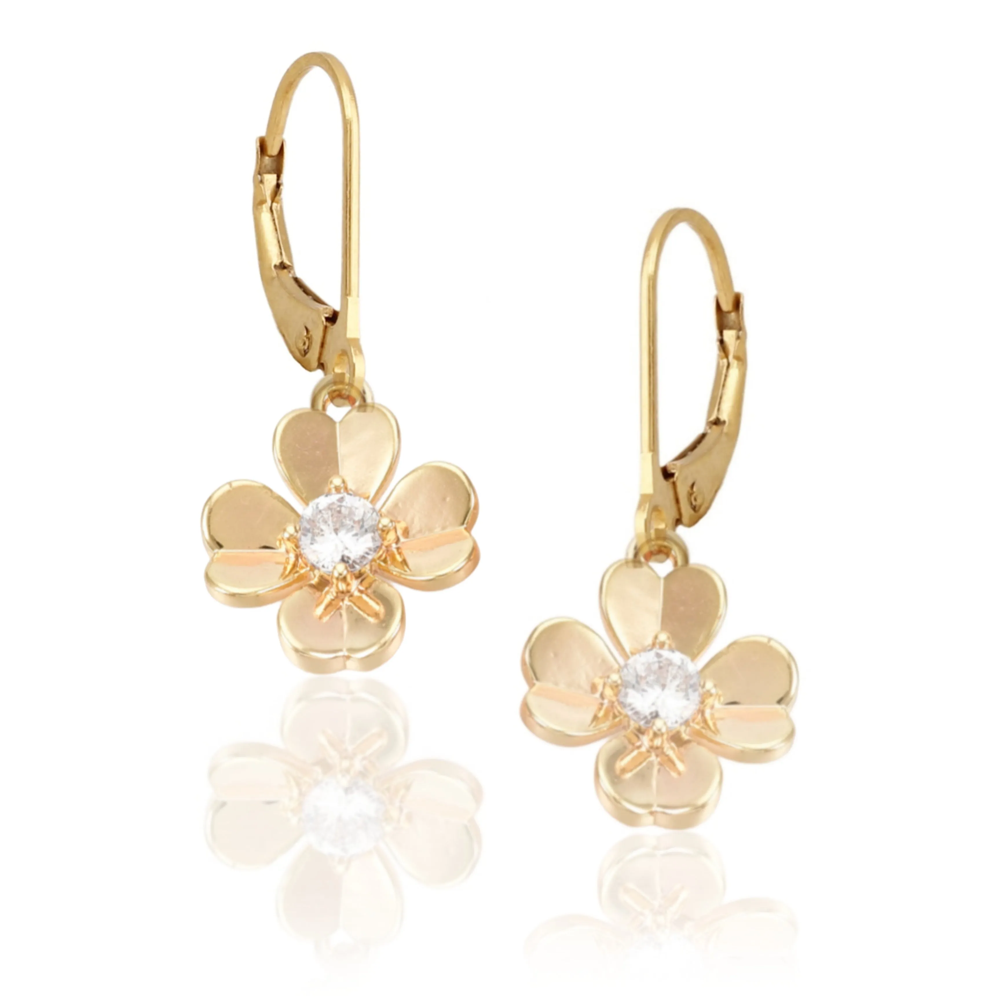 Ornate Accessory Gold Plated Surgical Steel Flower CZ Earrings