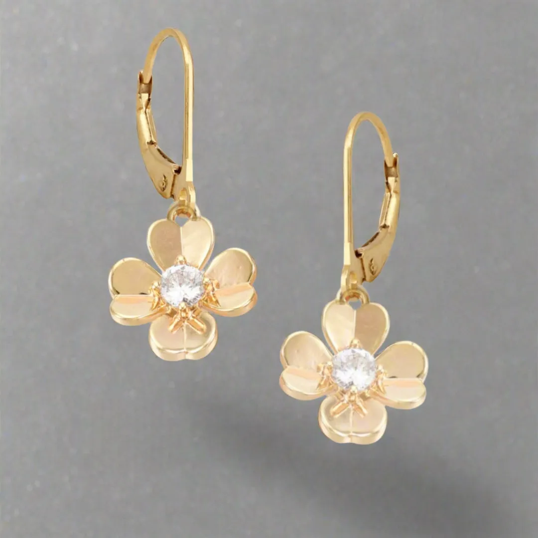 Daytime Piece Gold Plated Surgical Steel Flower CZ Earrings