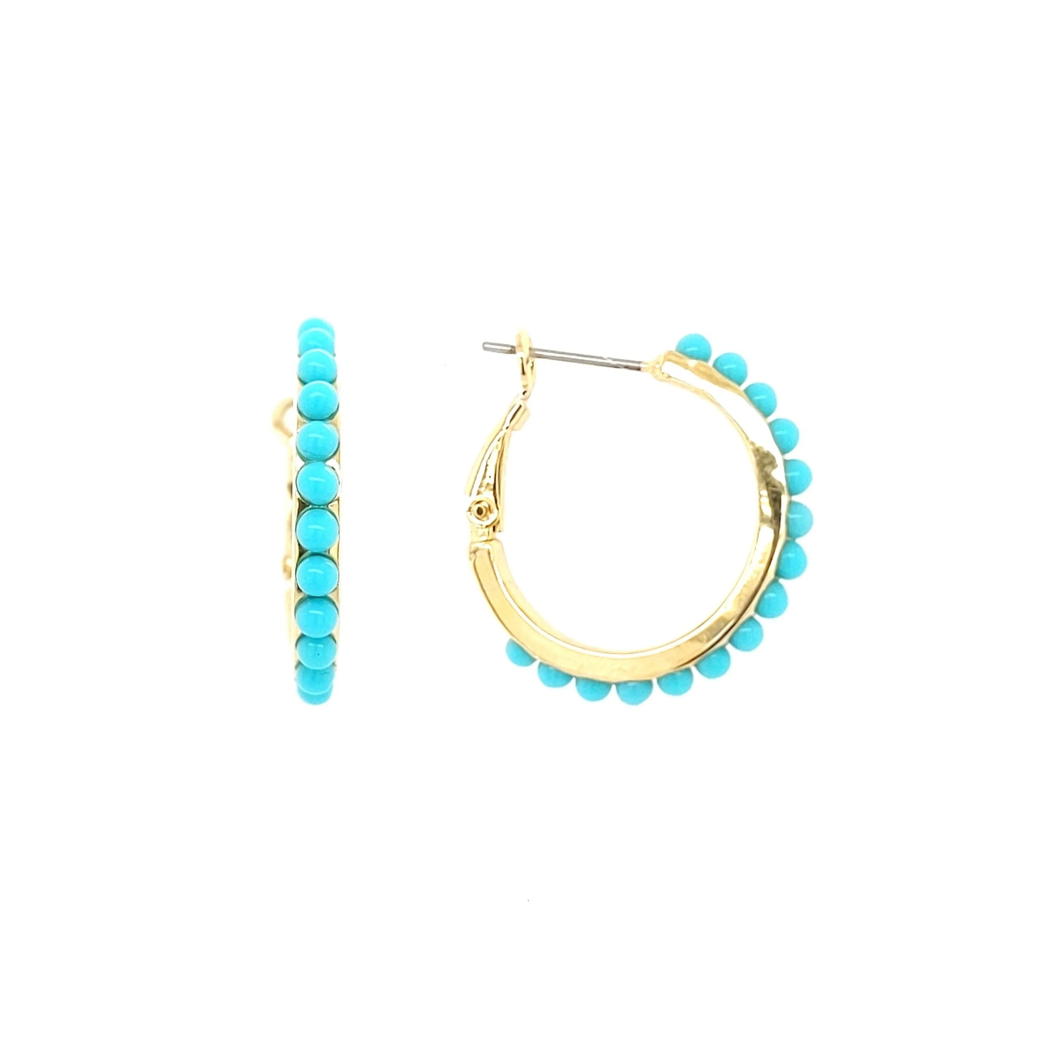 Night Trinket Pretty Embellishment Gold Plated Surgical Steel Rounded Turquoise Huggie Earring