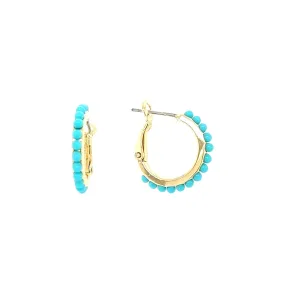 Gold Plated Surgical Steel Rounded Turquoise Huggie Earring Vibrant Accent Holiday Piece