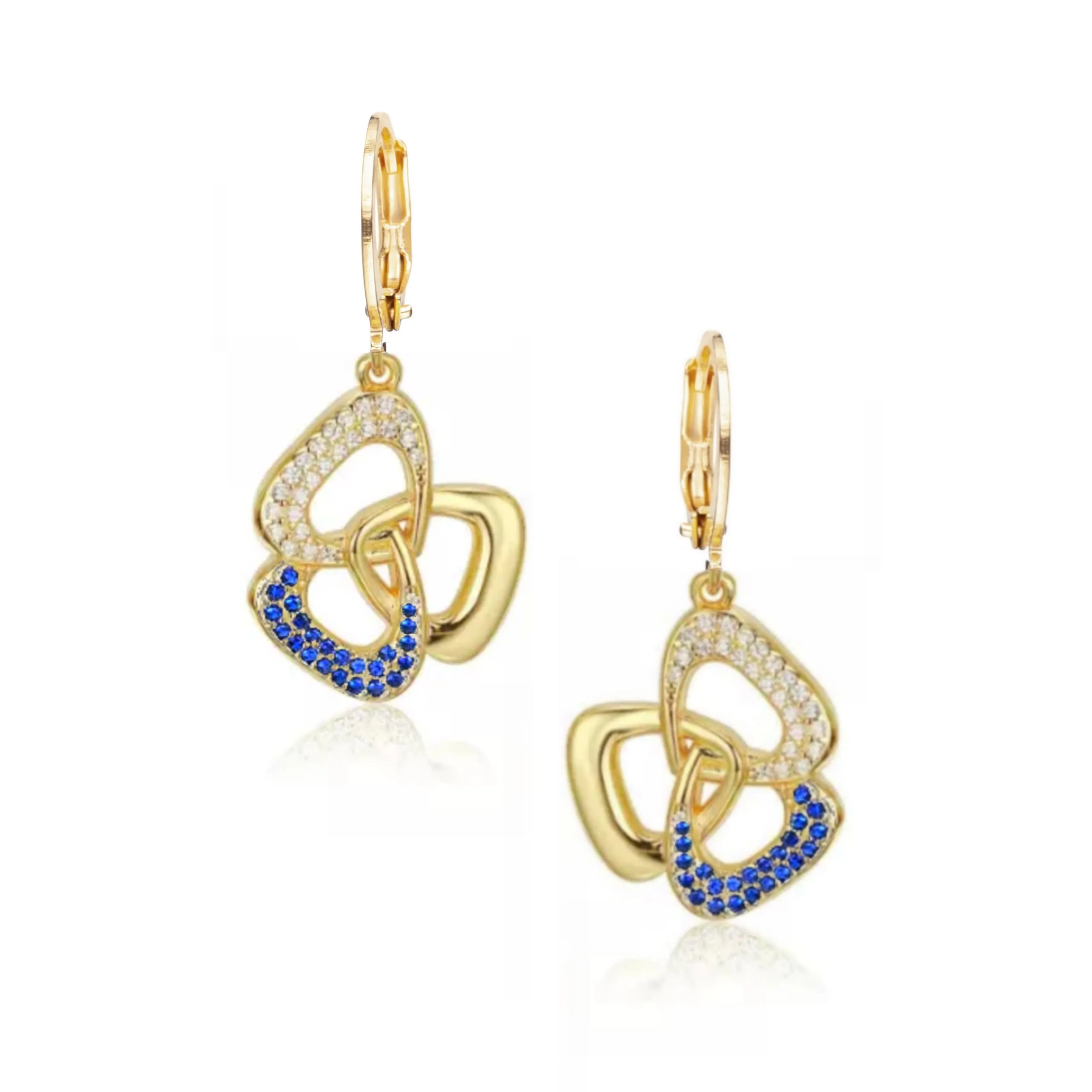 Refined Selection Gold Plated Surgical Steel Three Triangle With CZ Stones Earring