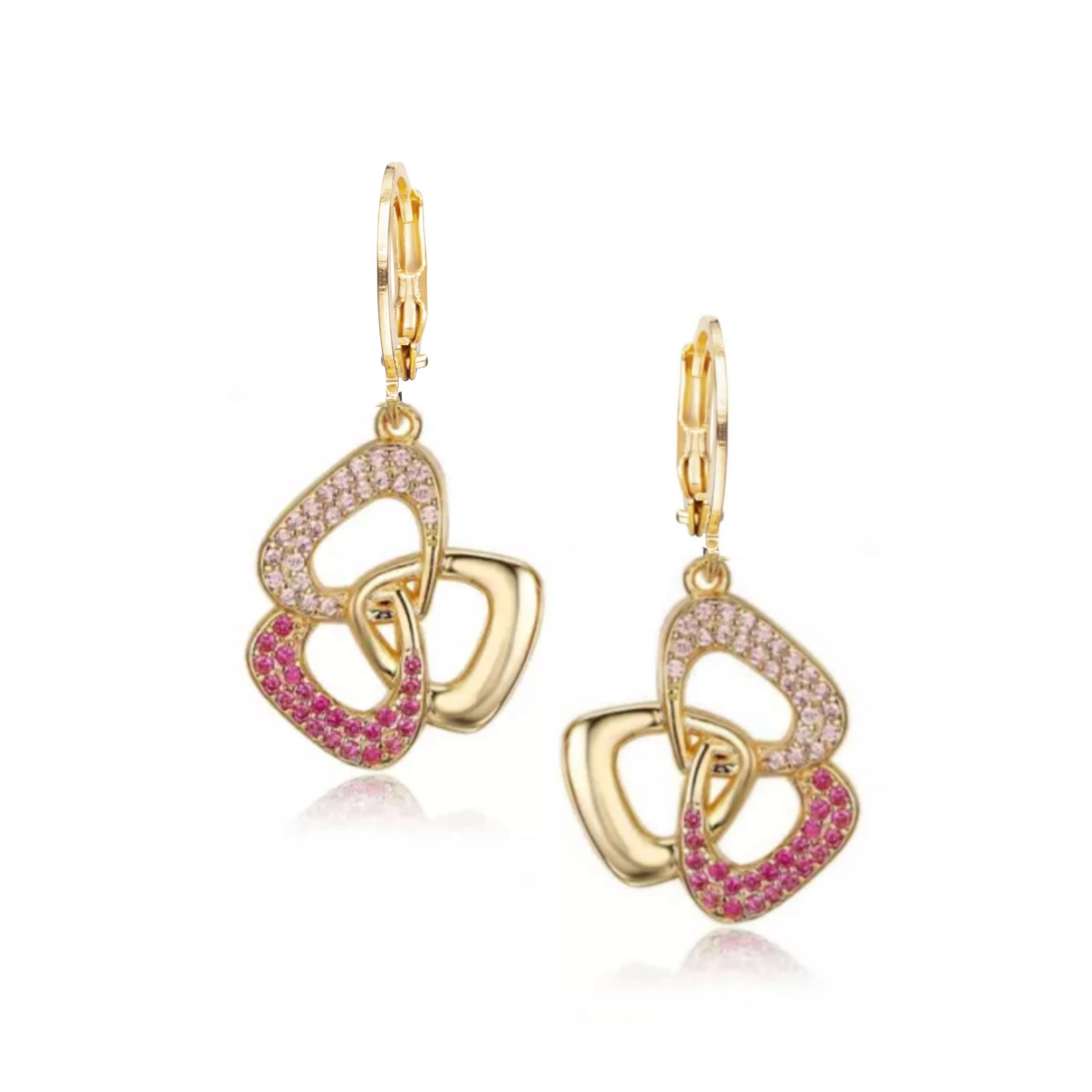 Star-Shaped Piece Pretty Decor Gold Plated Surgical Steel Three Triangle With CZ Stones Earring