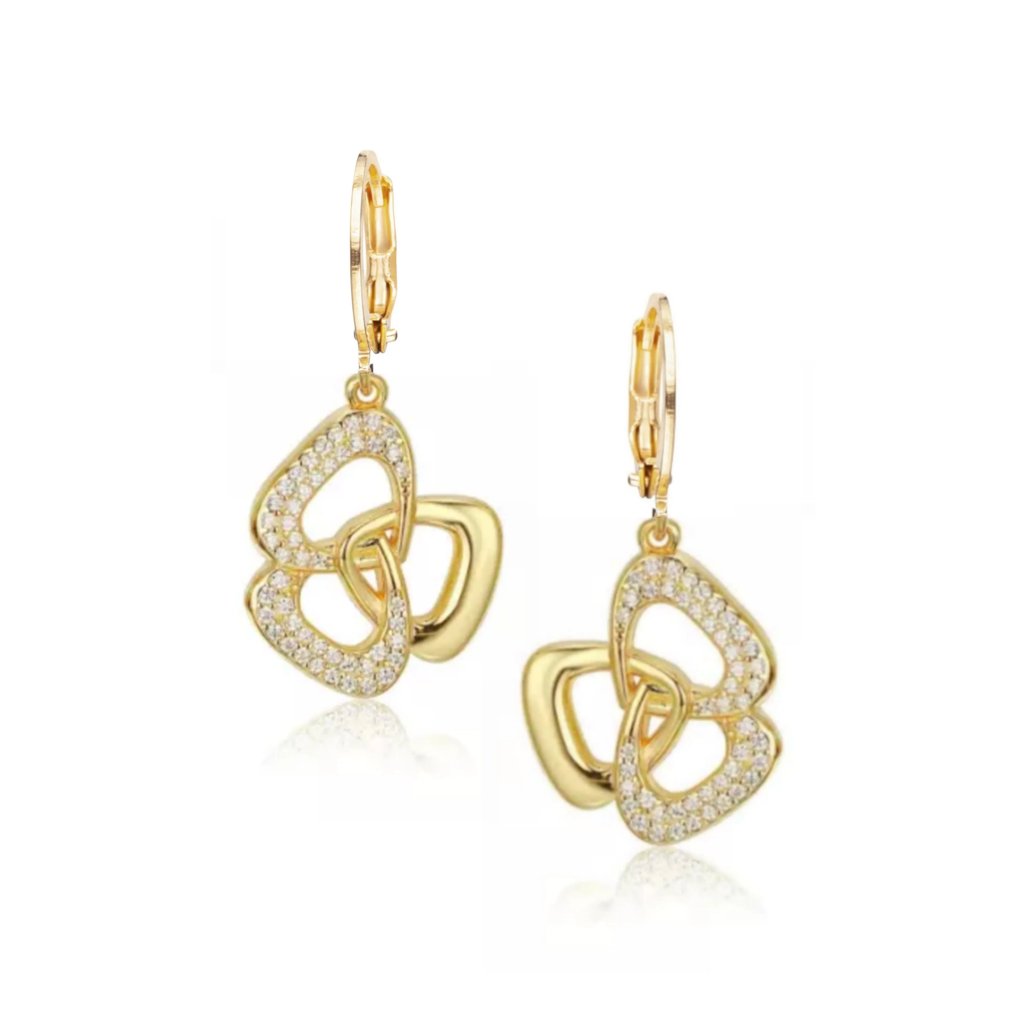 Gold Plated Surgical Steel Three Triangle With CZ Stones Earring Refined Selection Splendid Accessory