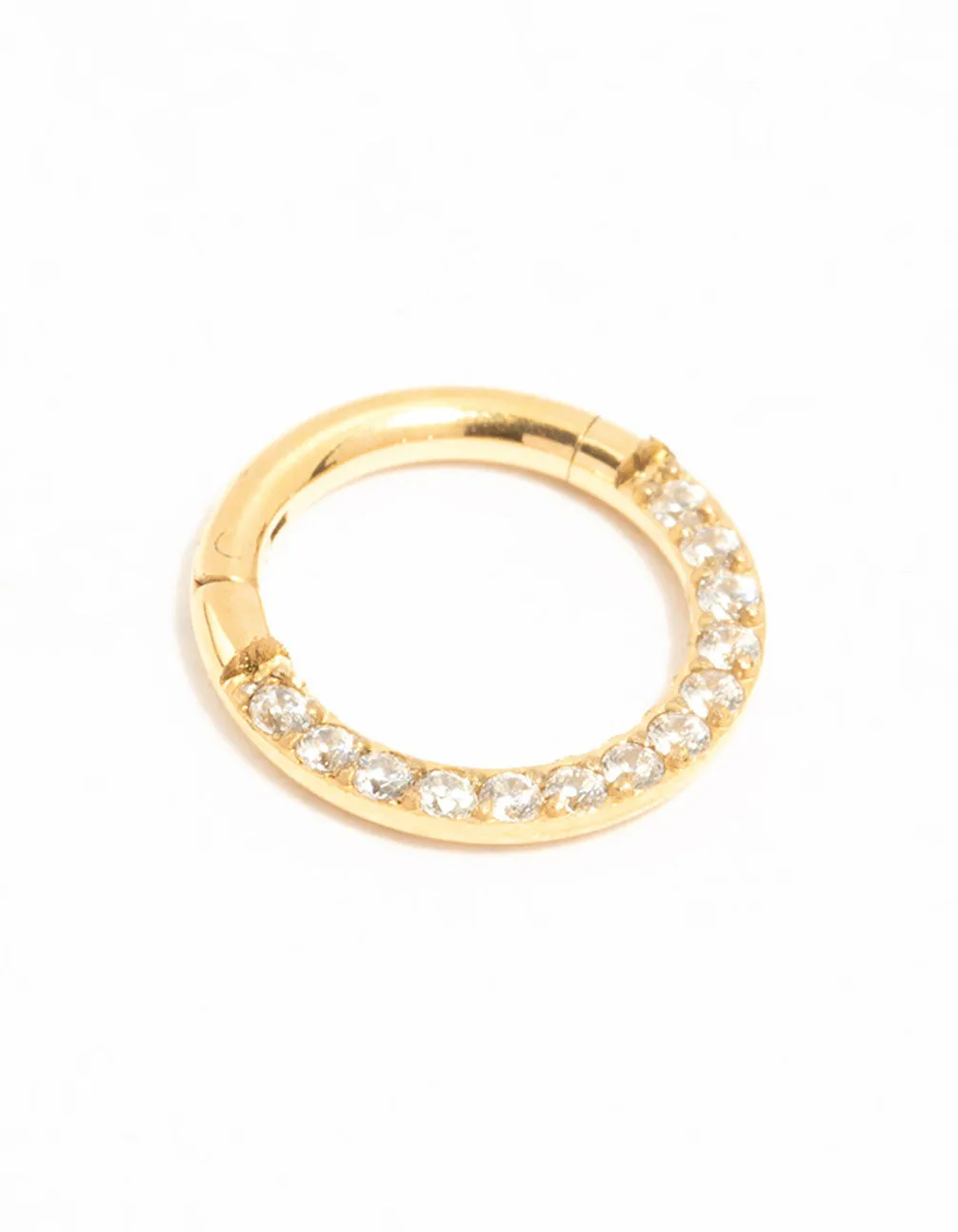 Seasonal Pick Structured Design Gold Plated Titanium Cubic Zirconia Clicker Ring 7 mm