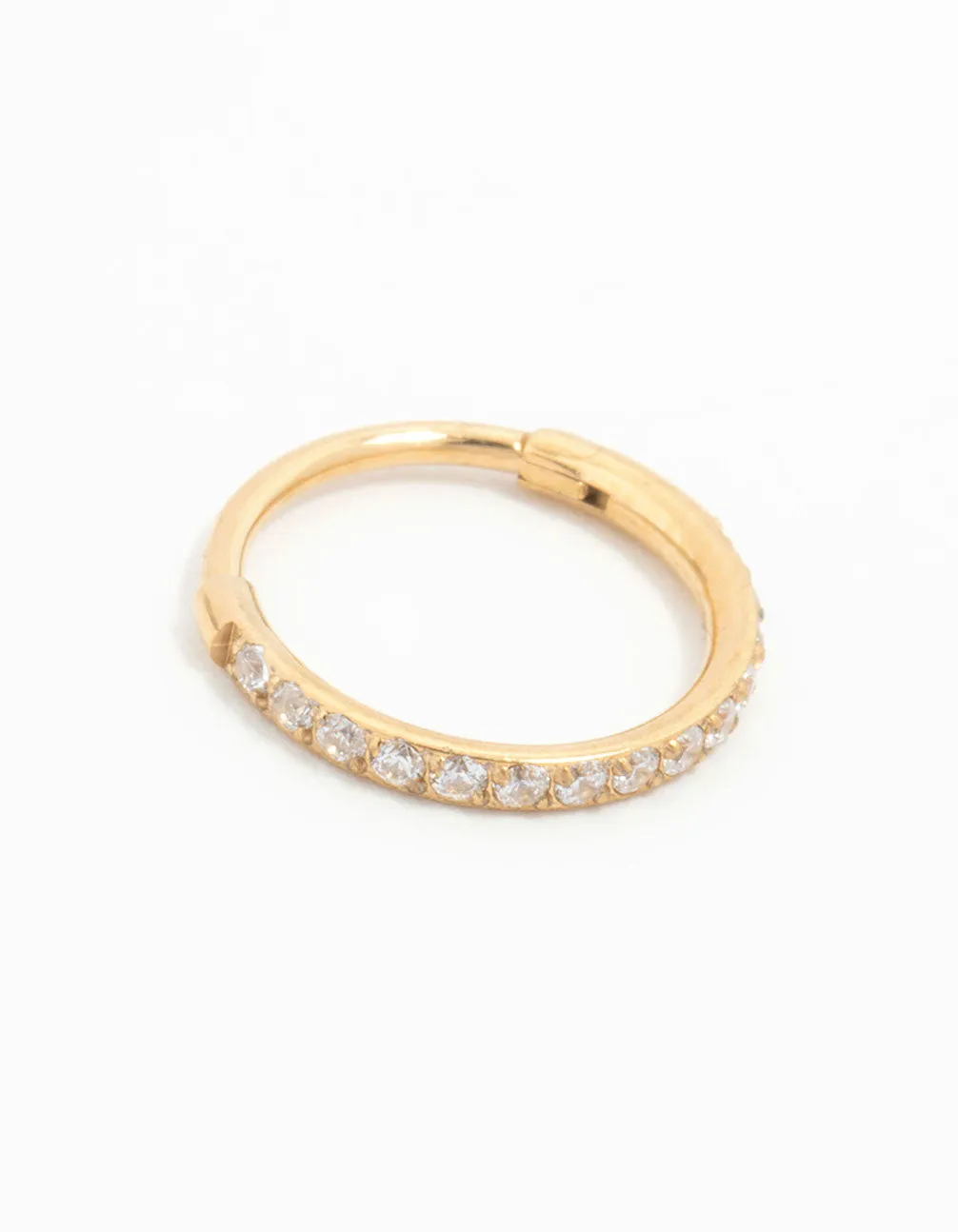 Minimalist Edge Gold Plated Titanium Pave Cubic Zirconia Band Clicker Ring