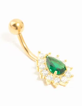 Gold Plated Titanium Spikey Green Cubic Zirconia Belly Bar Festive Accent Subtle Elegance
