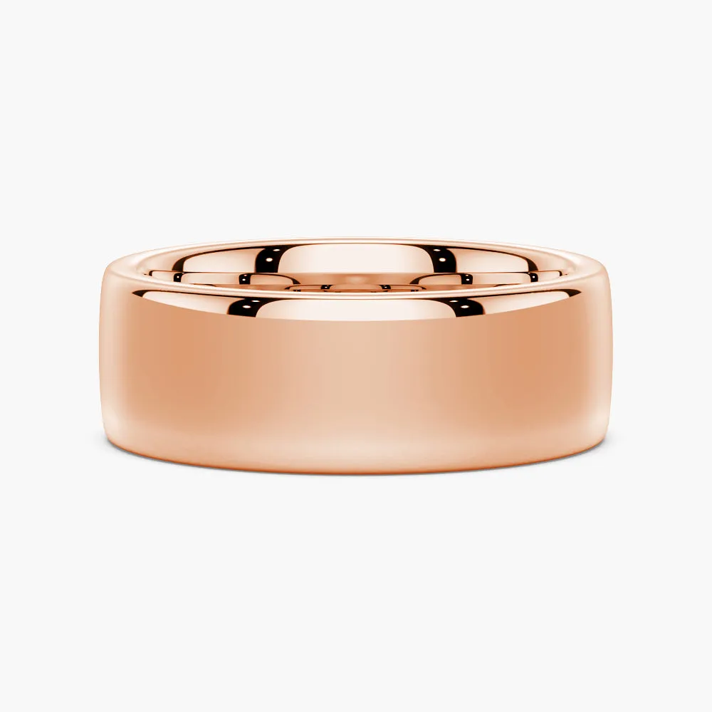 8mm Classic High Polished Flat Surface Men's Wedding Band Light Play Texture Highlight