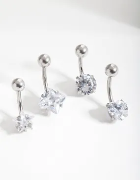 Surgical Steel Cubic Zirconia Belly Bar 4-Pack Vibrant Craft Glamour Finish