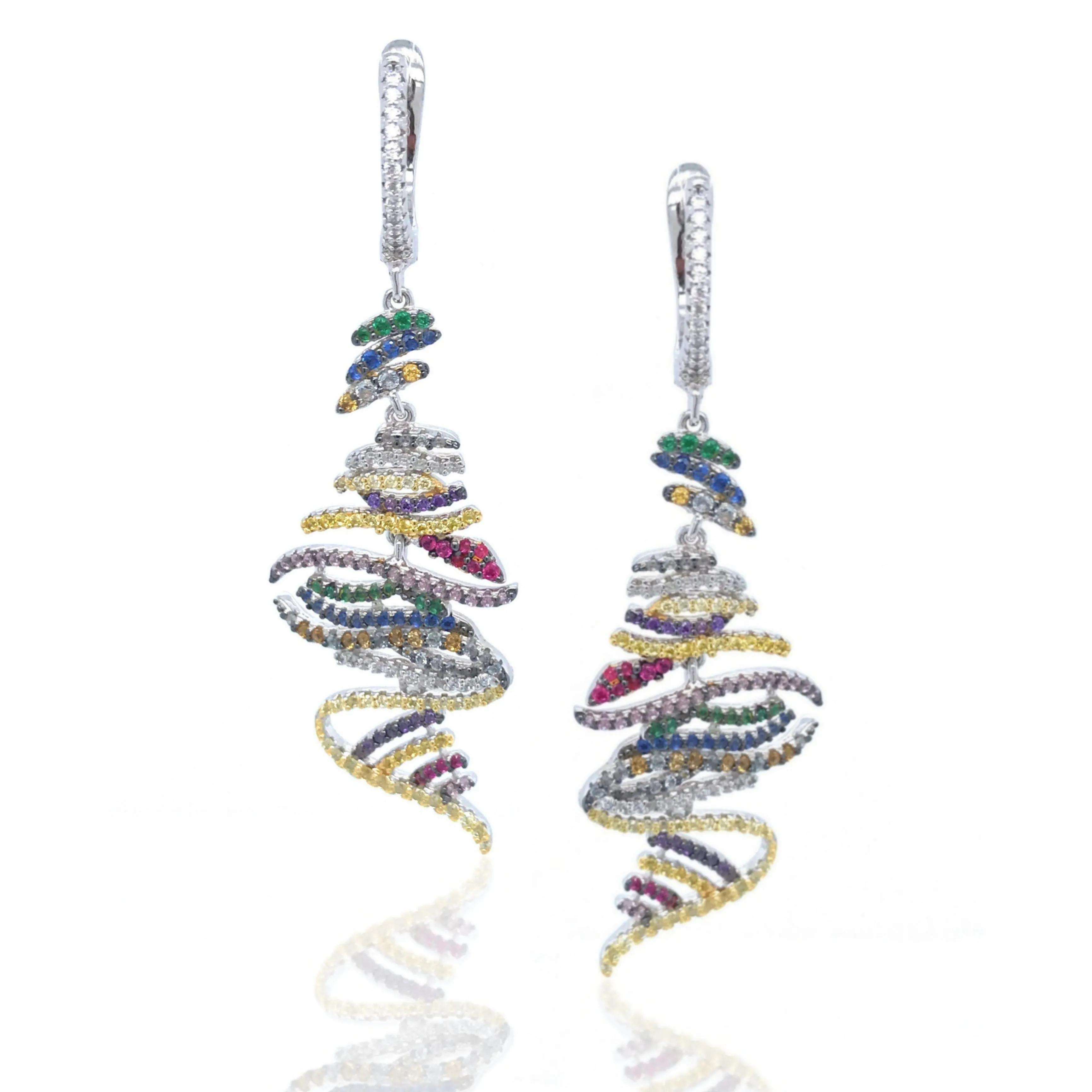 Unique Accent Sterling Silver Multi Colored Micro Pave Earring