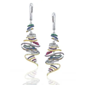 Unique Accent Sterling Silver Multi Colored Micro Pave Earring