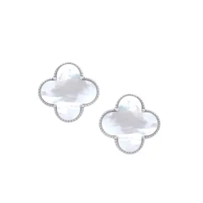 Polished Appearance Sterling Silver Medium Clover Stud Earrings