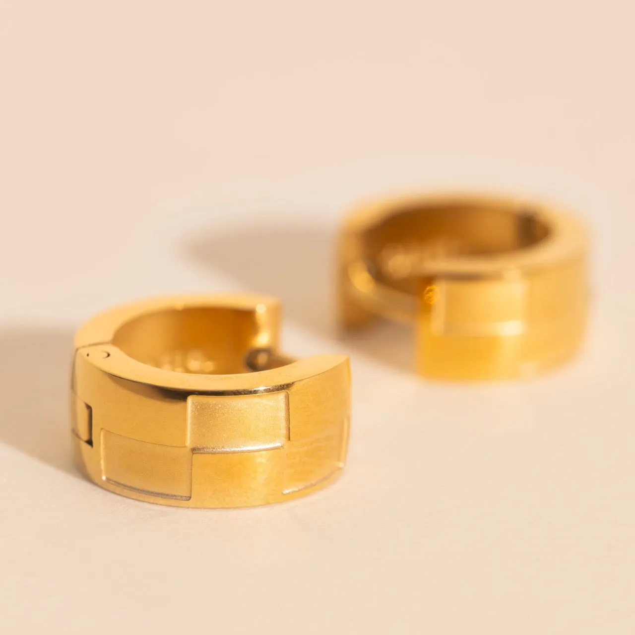 Naked Checkered Rounded Super Chunky Huggie Hoop Earrings Iridescent Adornment Unique Finish