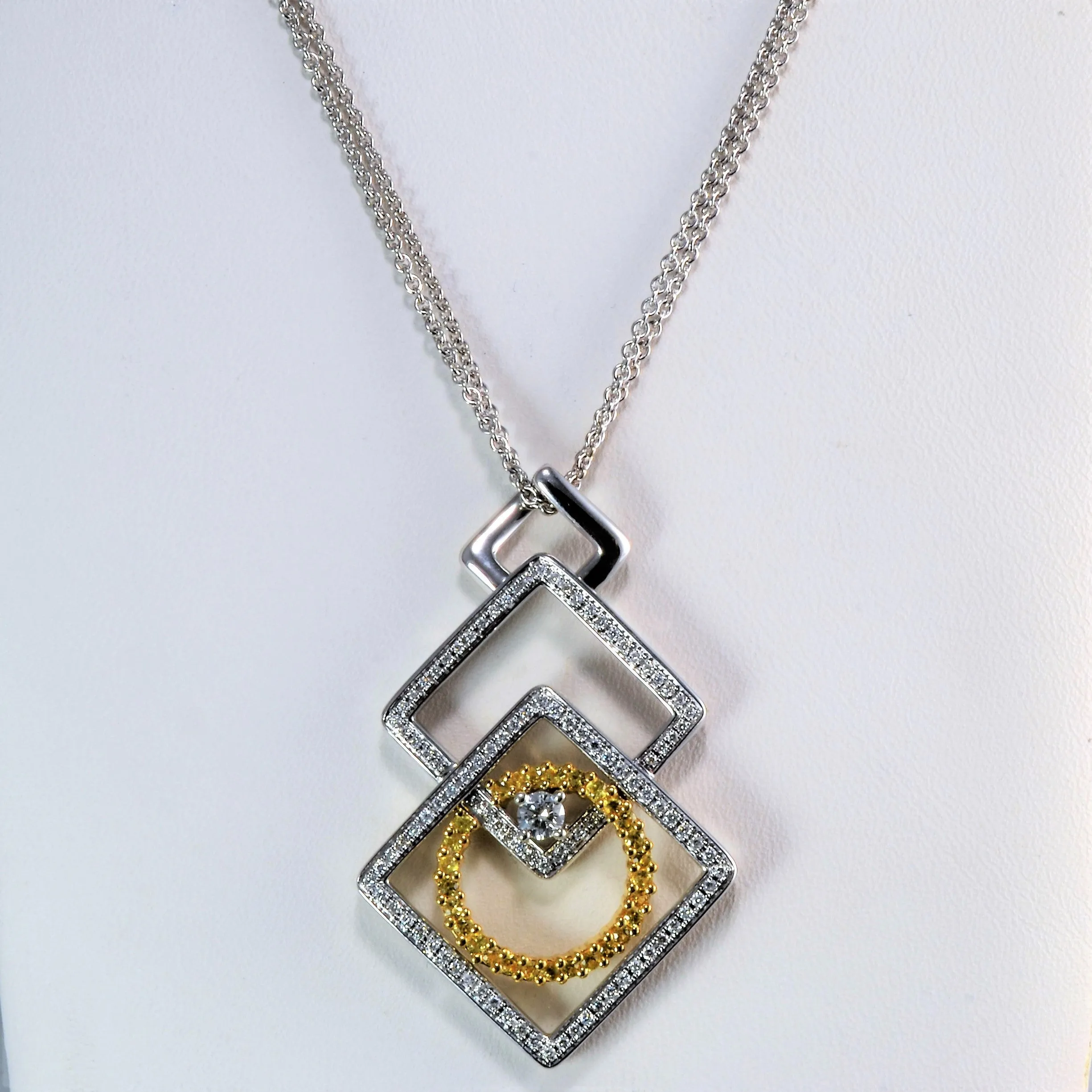 Polished Spark Elegant Appeal Pave Set Diamond & Yellow Sapphire Geometric Pendant Necklace | 0.35ctw, 0.30ctw | 18"