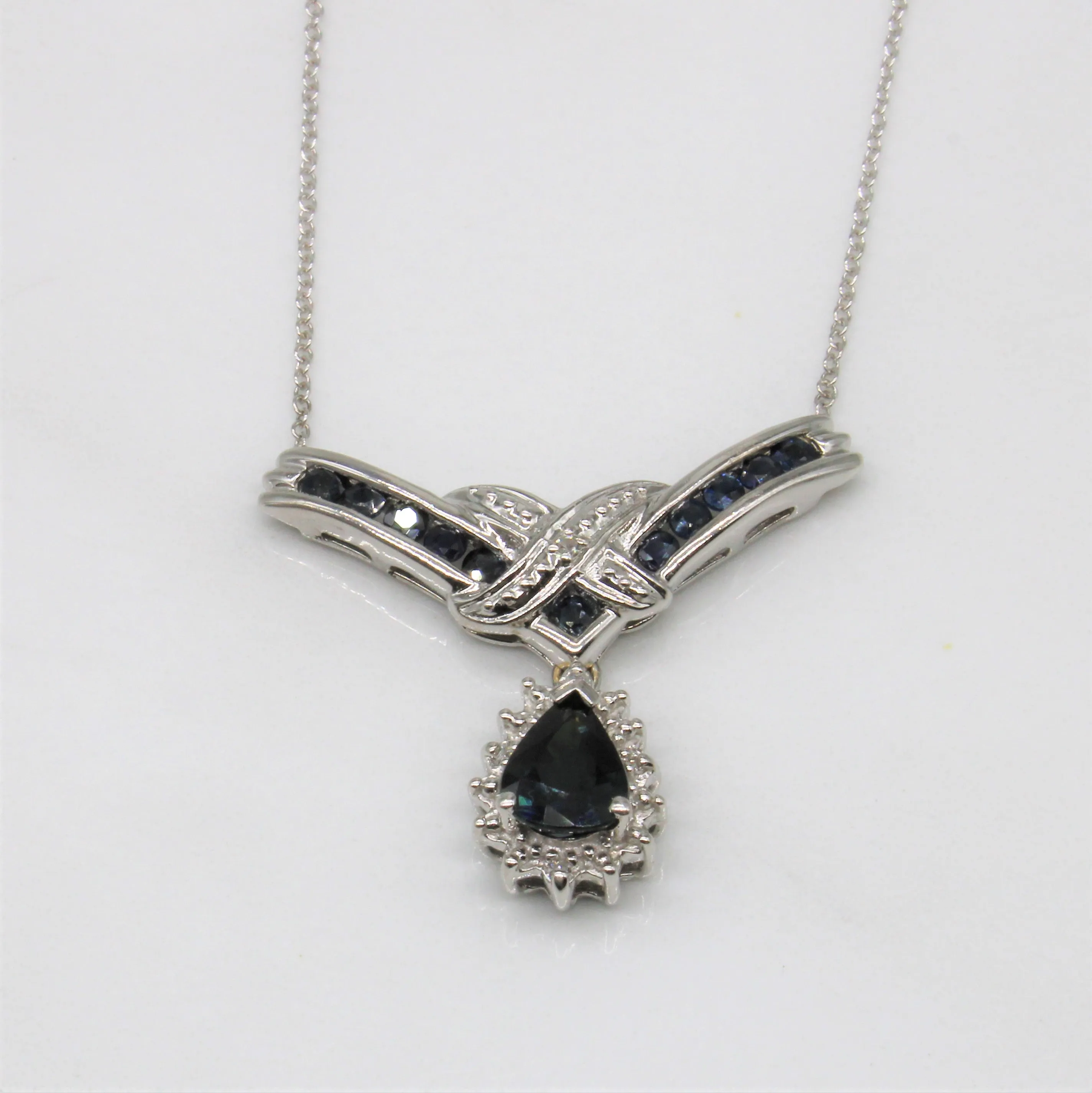 Minimal Detail Diamond & Sapphire Drop Necklace | 0.02ctw, 1.66ctw | 17" |