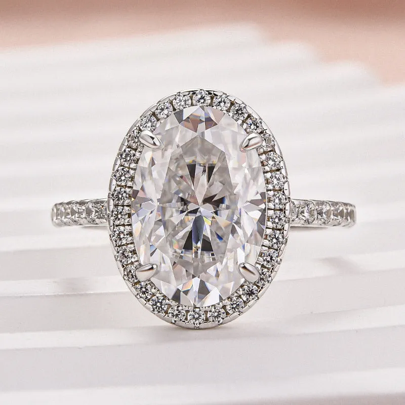 Louily Exquisite Moissanite 4.0 Carat Halo Oval Cut Engagement Ring In Sterling Silver Glamorous Appeal
