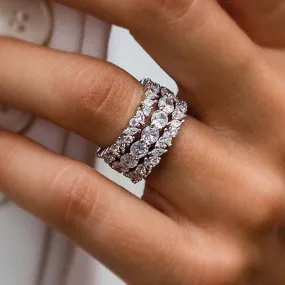 Louily Lovely Marquise & Round Cut 3PC Wedding Band Set In Sterling Silver Soft Highlight Layered Mood