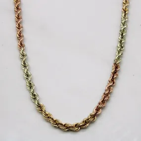10k Tri Tone Gold Rope Chain | 24" | Sculpted Shape