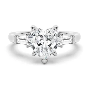 Heart Shaped Moissanite Engagement Ring with Tapered Baguette Side Stones Fine Craftsmanship